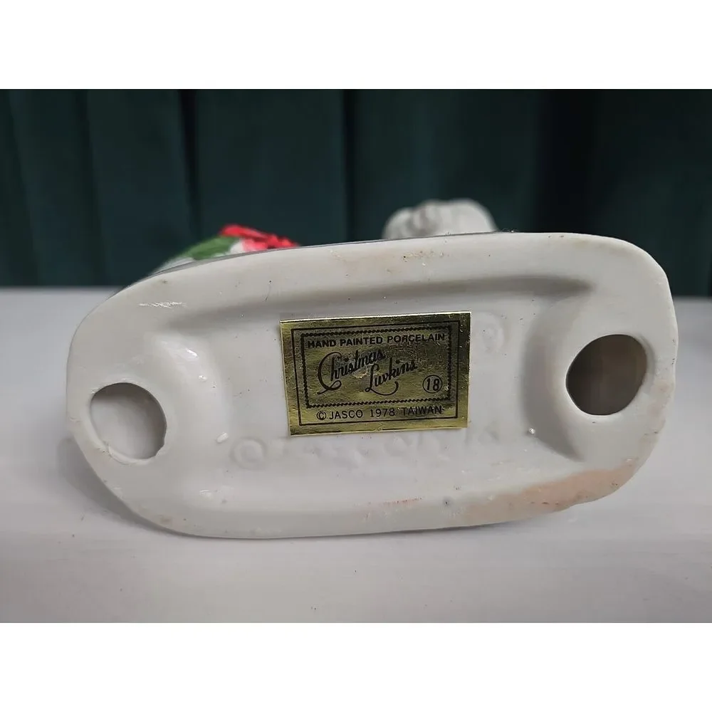 Vintage 1976 JASCO Porcelain Santa‎ Tea Light Candle Holder, Hand Painted